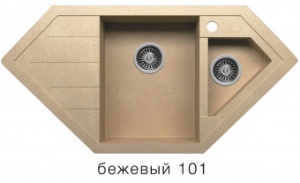 Мойка угловая 1000х500, две чаши, кварц, бежевая, R114